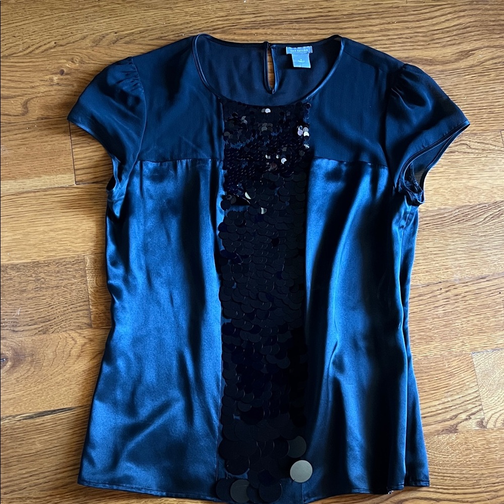Ann Taylor Black satin and Sequin Blouse Sz 8